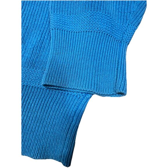 Vtg EDDIE BAUER Cotton Chunky Cable Knit Henley Sweater Sz L Blue Fisherman Cozy - Picture 8 of 9